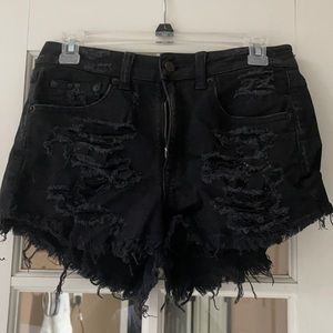 American Eagle black distressed festival shorts